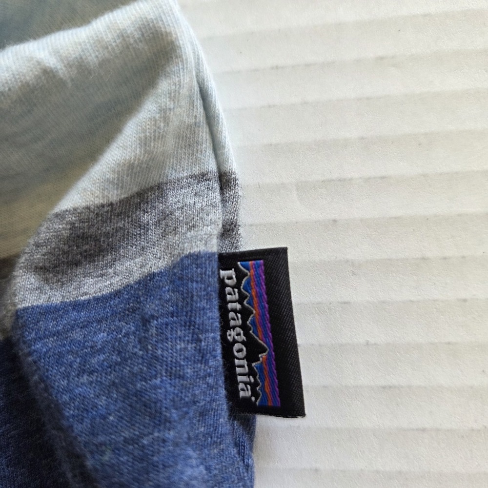 Patagonia Men's Blue Gray Striped Collared Polo Shirt Short Sleeve Preppy Small - Picture 6 of 9